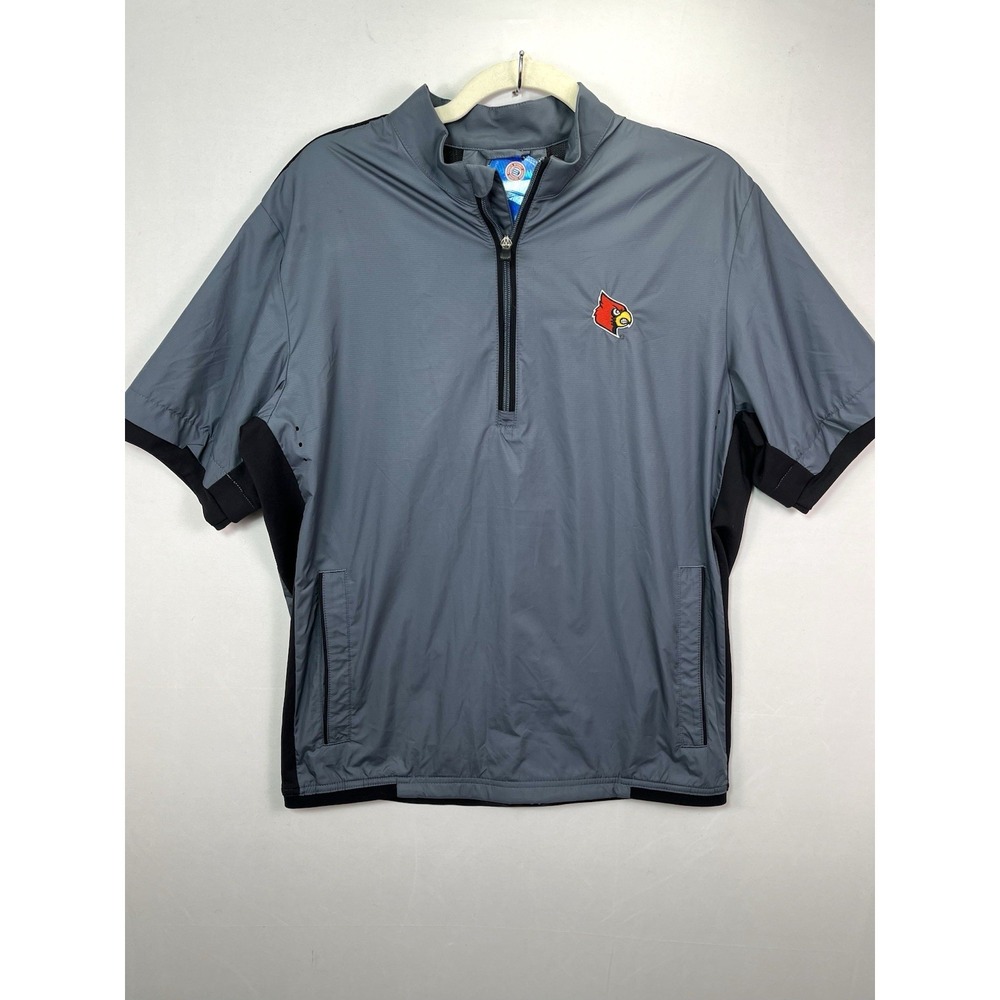 Adidas Golf Louisville Cardinals Climaproof Windbreaker Mens S Gray 1/4 Zip New!